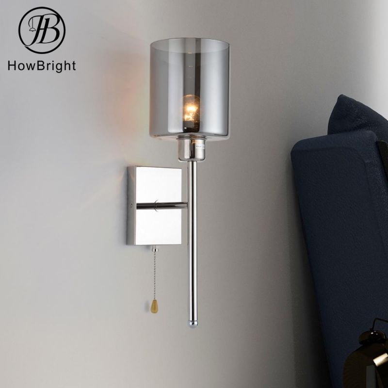 How Bright LED White Fabric Brushed Nickel Wall Sconce Wall Lamp with USB Outlet for Hotel Bedside Lighting