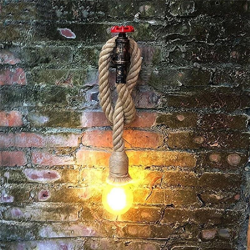 Retro Industrial Wind Hemp Rope Wall Lamp Personality Iron Rust Water Pipe Wall Lamp (WH-VR-01)
