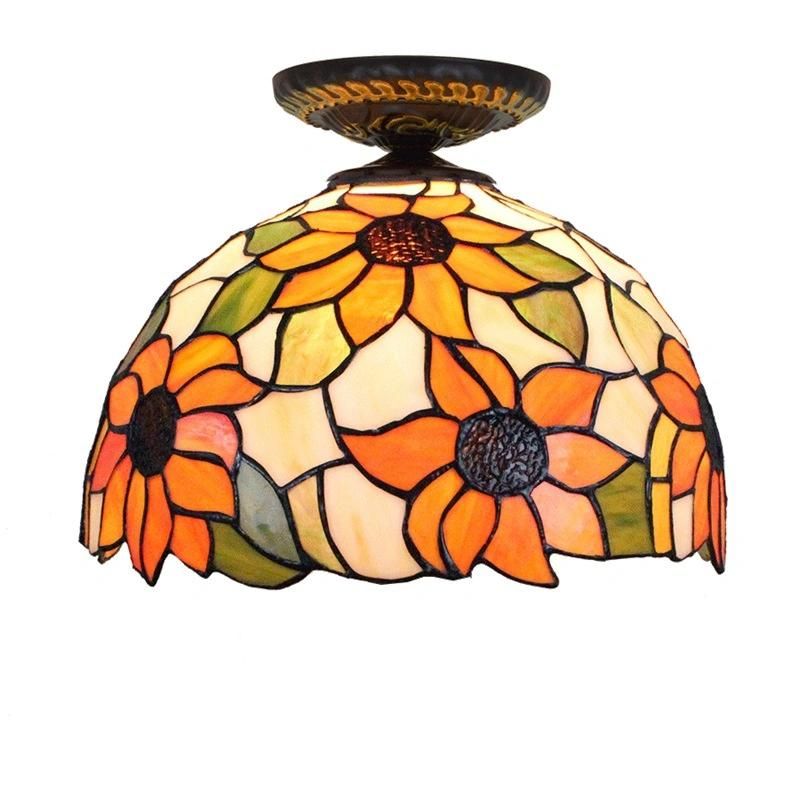 America Countryside Tiffany Multi-Color Glass Dining Room Bedroom Flower LED Ceiling Light (WH-TA-28)