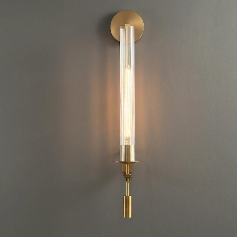 Postmodern Light Luxury All Copper Wall Lamp Hotel Villa Living Room Bedroom Lamp Corridor Aisle Brass Long Strip Copper Wall Lamp