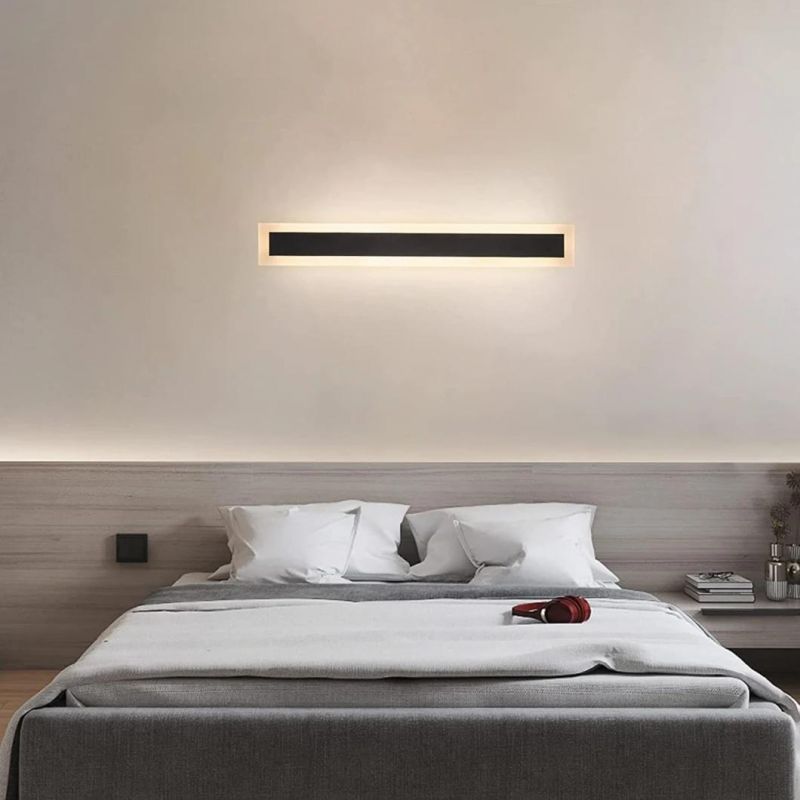 12W Outdoor Modern Wall Light LED Wall Sconce Fixture Rectangular Black Wall Lamp Elegant Frosted White Acrylic IP65 Anti Rust for Proch Background Wall