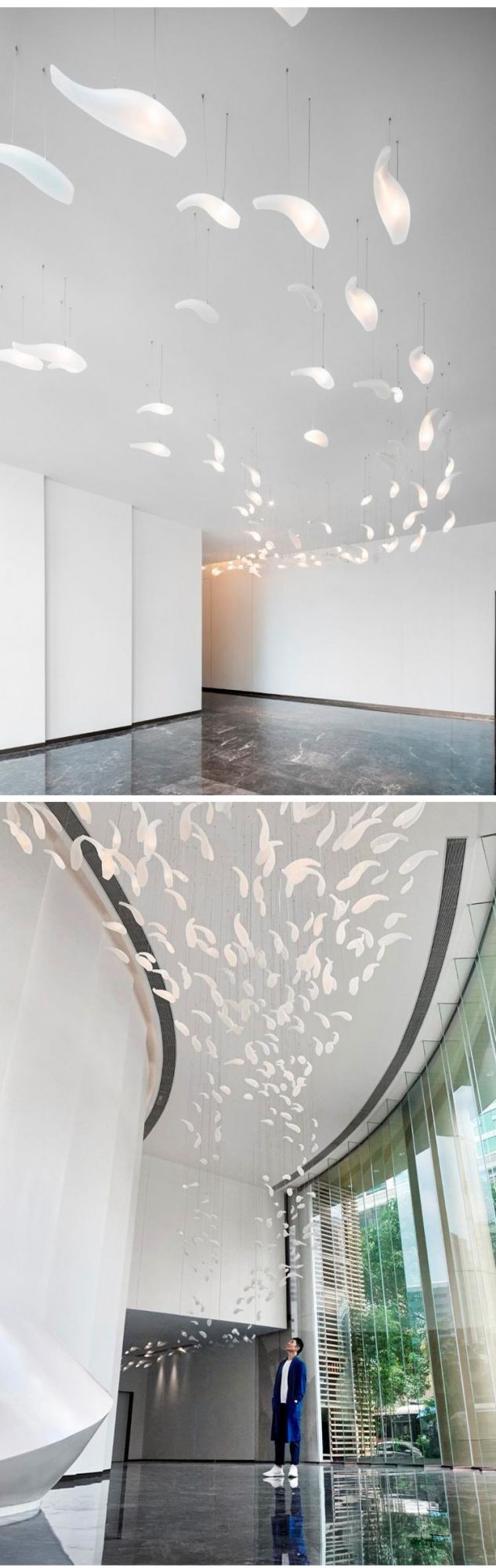 Luxury Modern White Glass Lamp Decorative Long Staircase Hotel LED Chandelier Light