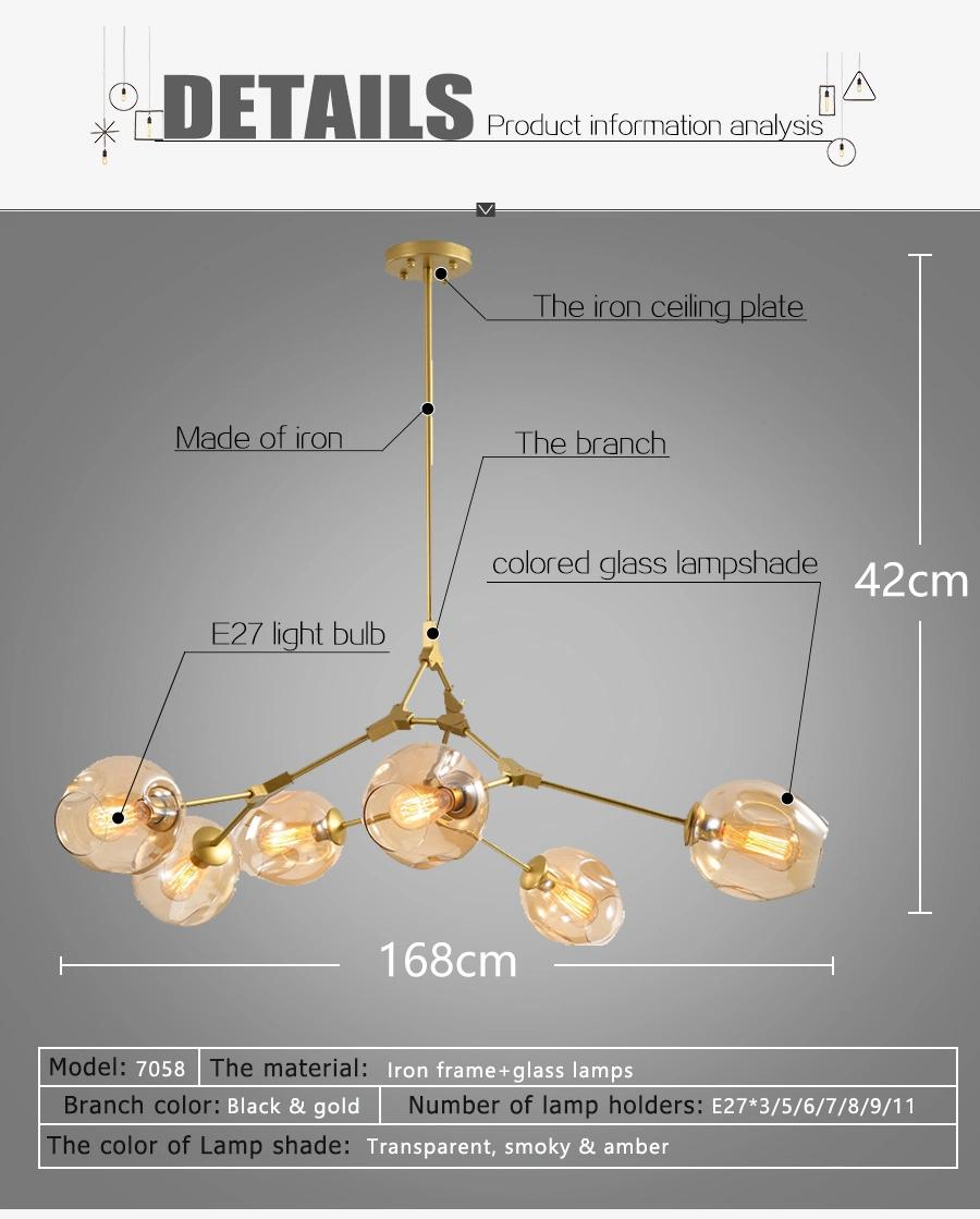 Modern Clear Glass Ball Iron Decoration Restaurant Chandelier Lighting