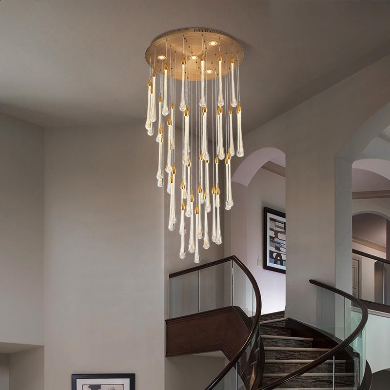 Post-Modern Staircase Long Chandelier Light Luxury Villa Living Room Large Chandelier Water Drop Chandelier