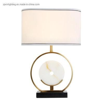 Modern Luxury Style Fabric Desk Lamp Marble LED Table Lamp Light with E27 for Hotel Living Room Bedside Decoration