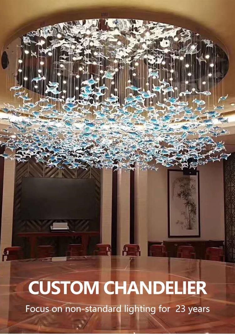 Colorful Sea Star Shape Decor Show Hall Aquarium Hotel Glass Custom Project LED Chandelier Lamp