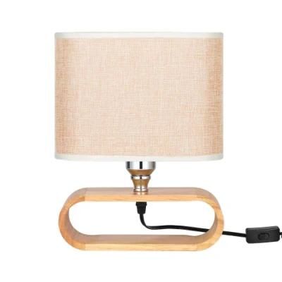 Linen Lampshade Wood Base Table Lamp