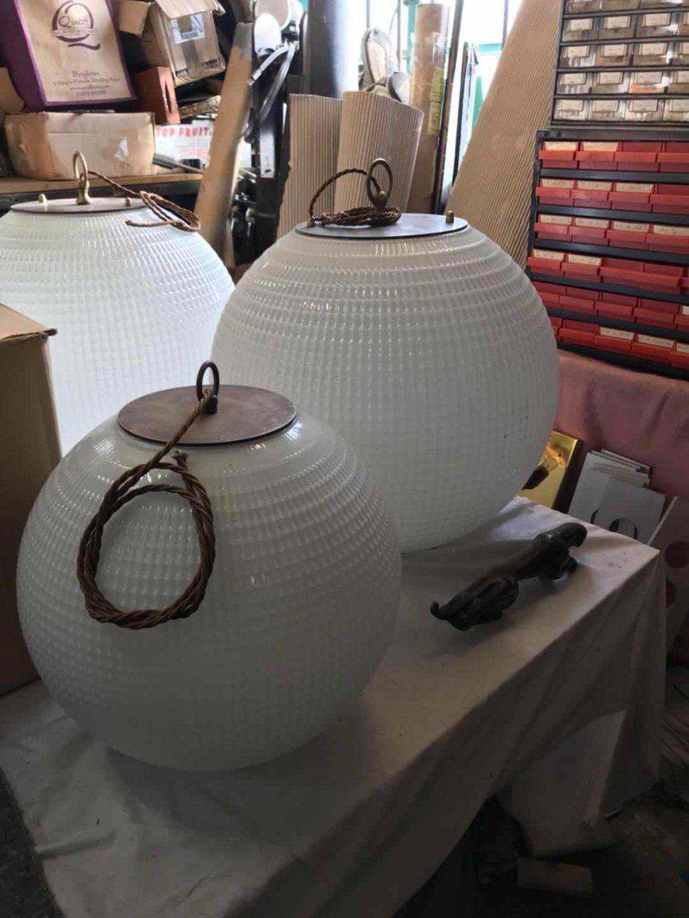 Vintage Swirl Glass Globe Ribbed Chandeliers