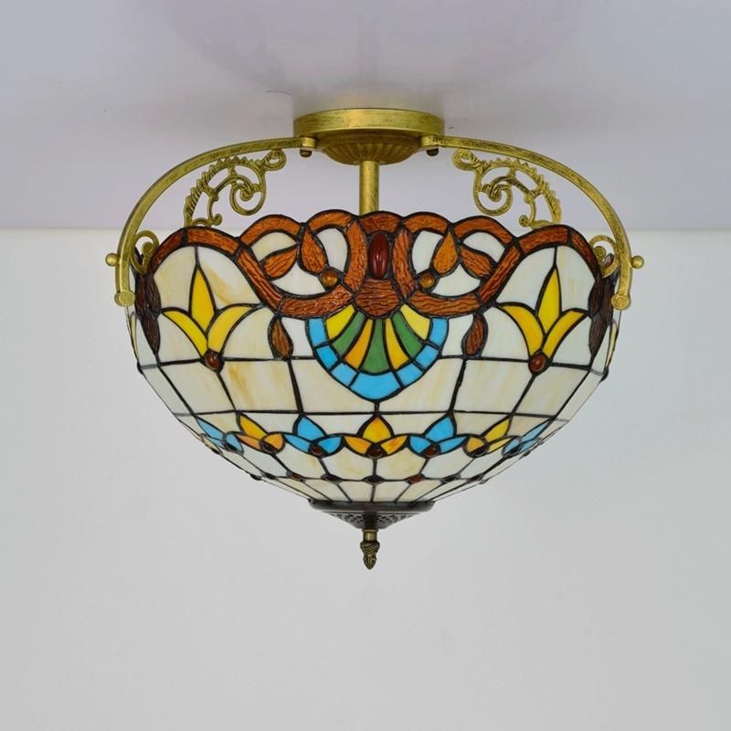 Tiffany Mosaic Pendant Lights Stained Glass Flower Lampshade Hanglamp Stairwell Chandelier (WH-TA-33)