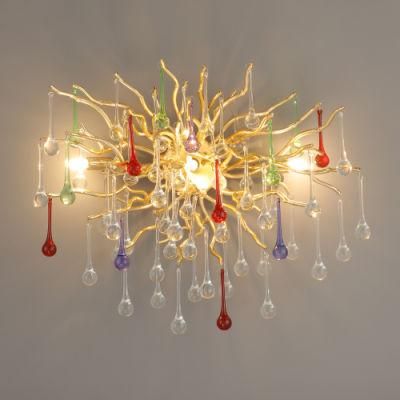 2022 Art Decoration Flower Crystal Glass Golden Wall Lamp Lighting