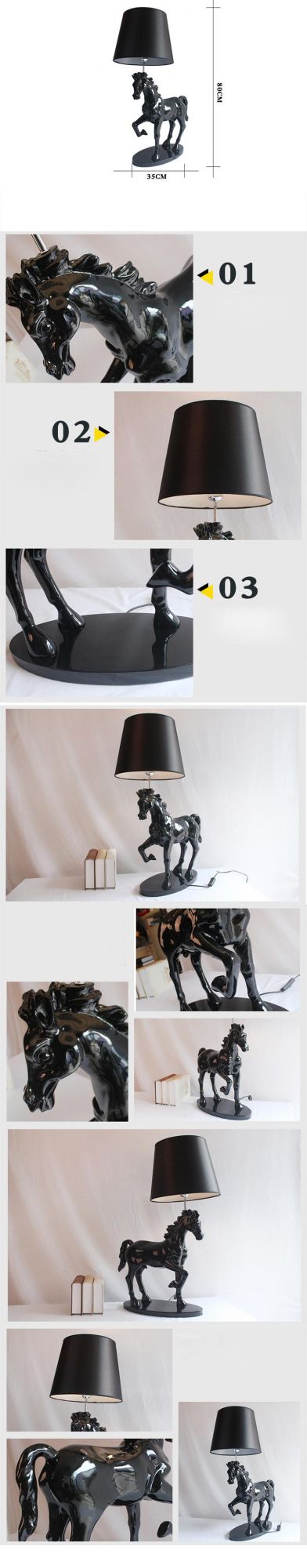 2021 New Manufacturer Wholesale Modern Style Decor Resin Black Galloping Steed Horse Table Desk Lamp
