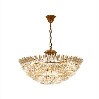 America Style Bowl Shape K9 Crystal and Material Hanging Lamp for Farmhouse, Living Room, Dining Room
