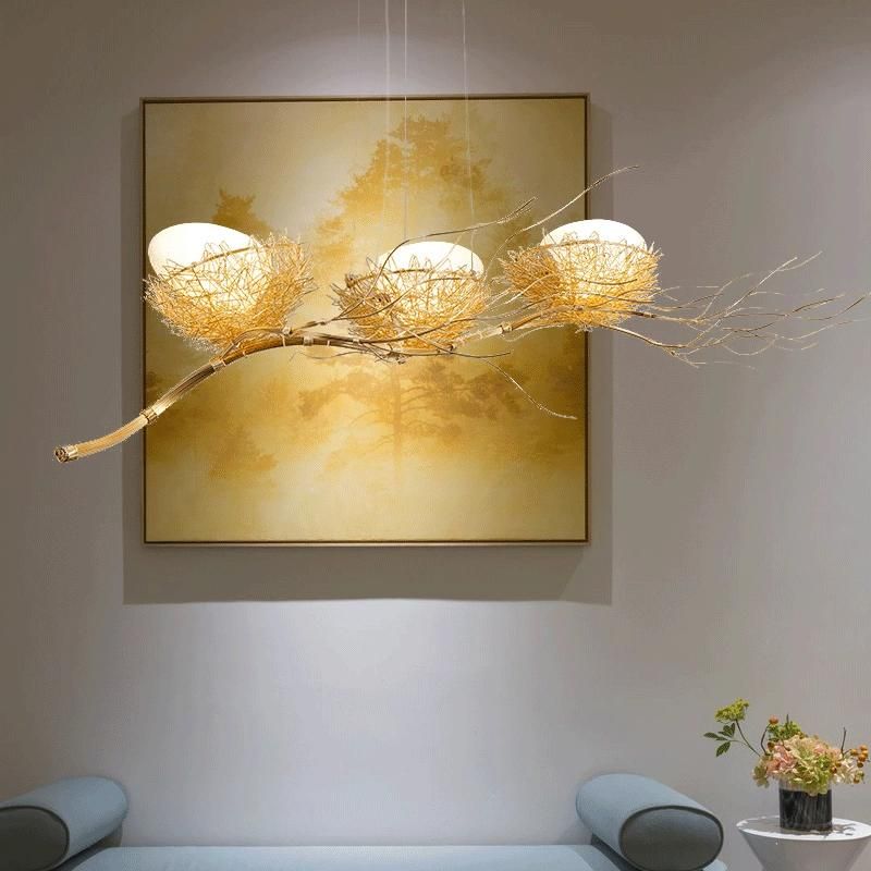 Gold Aluminium Steel Bird Nest Pendant Light Lamp Loft Industial White Glass Egg Suspension Light (WH-VP-152)