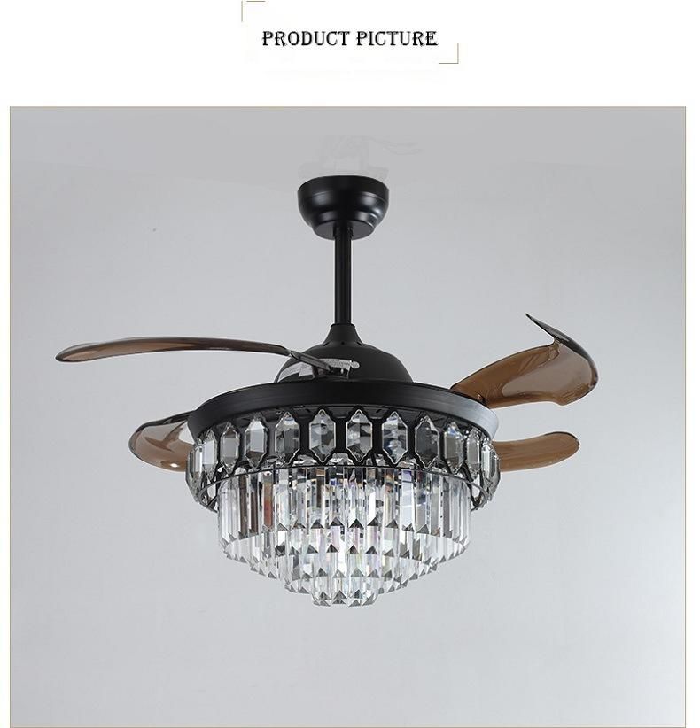 LED Invisible Modern Crystal Ceiling Fan with Light Fixtures Fan Chandelier Dining Room Decoration Fan Lighting