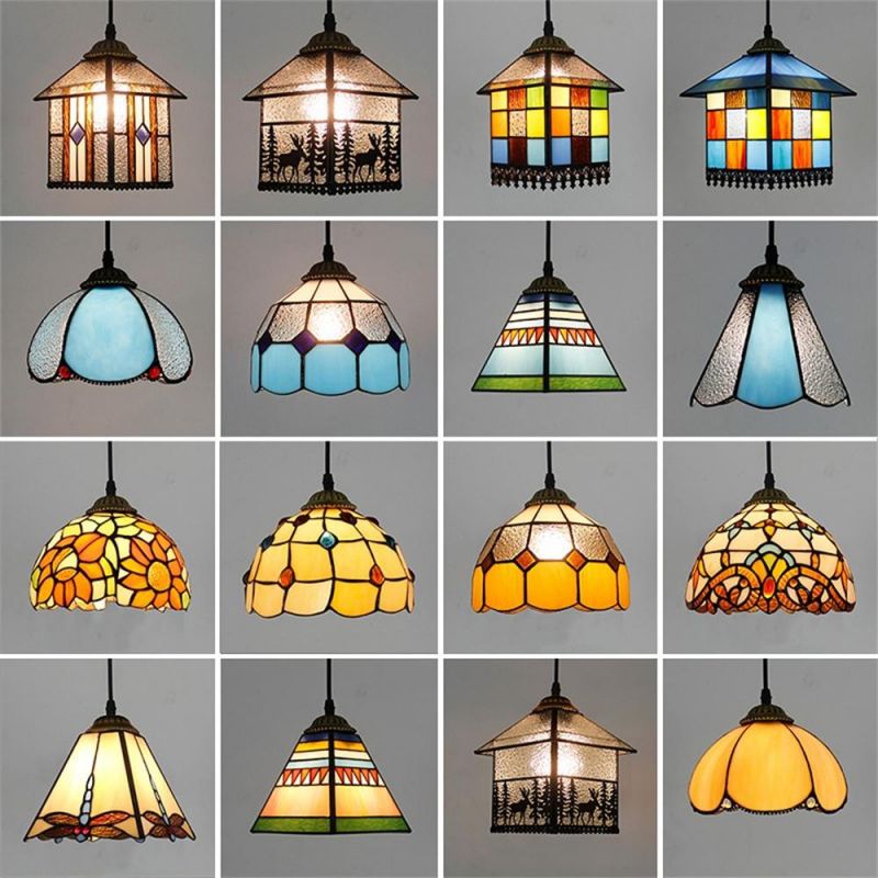 Tiffany Stained Glass Pendant Lights Vintage Mediterranean LED Kitchen Hanging Lamp Dining Room Stair Bar Home Lighting Fixtures