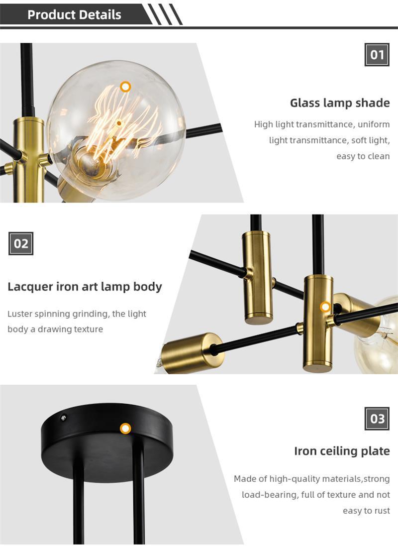 Modern LED Black Gold Upholstery Glass E26 Bubble Chandelier