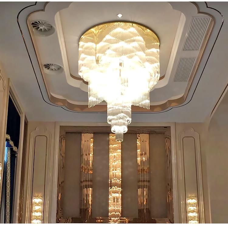 Large Lamp Stair Glass Modern Luxury Hotel Banquet Hall LED Chandelier Light