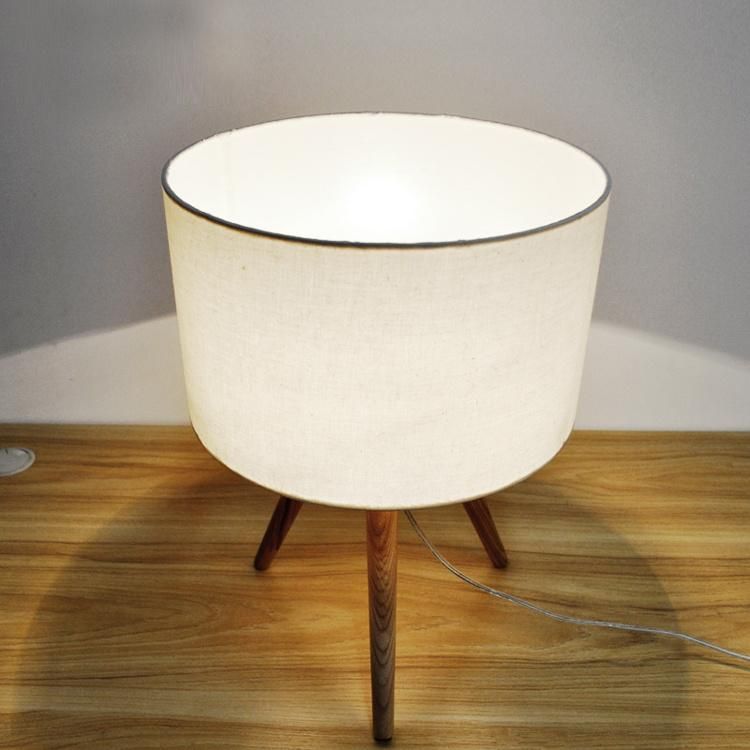 Table Lamp with Fabric Shade and Wooden Base Light