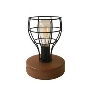 New Design Vintage Mini Metal Cage Wooden Table Lamps for Living Room