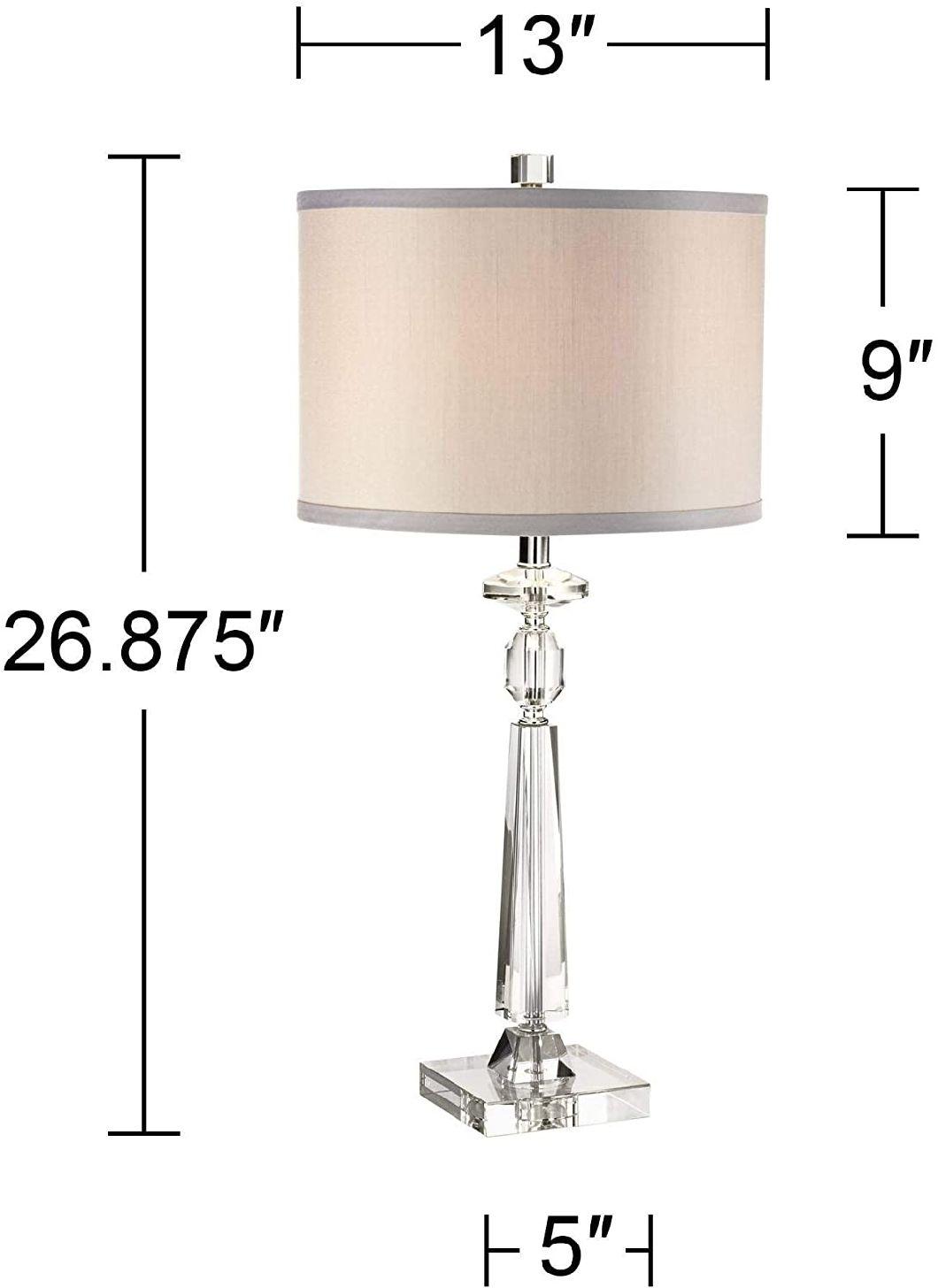 Modern Contemporary Luxury Style Table Lamps Set of 2 Clear Crystal Column Gray Drum Shade for Living Room Bedroom House Bedside Nightstand Home Office Reading