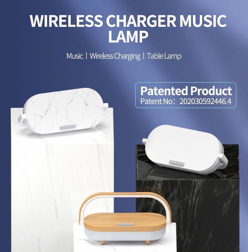 High Quality Protbale Speaker Wooden Wireless Charging Music Desk Lamp LED Wireless Charger Speaker Portable Bluetooth Speaker
