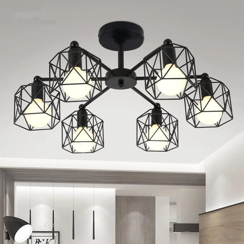 American Iron Chandelier Cage Kitchen Bedroom Living Room Home Decor Black Chandelier Lighting (WH-VP-64)