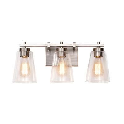 3 Light Brushed Nickel Clear Seeded Glass Bathroom Light Fixtures