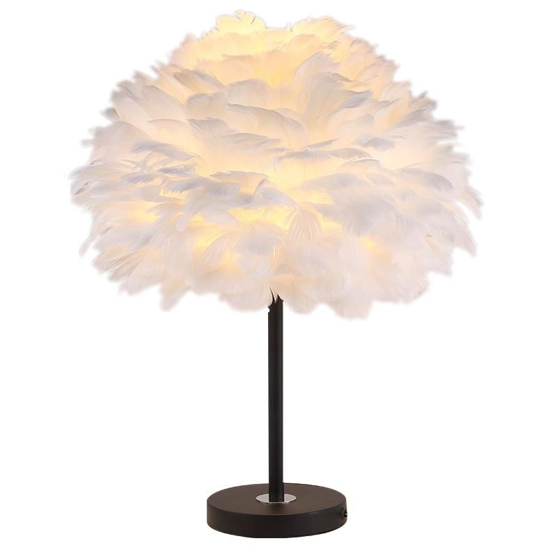 Nordic Ostrich Feather 3-Light Gold Table Desk Lamp for Home Decorative Lighting