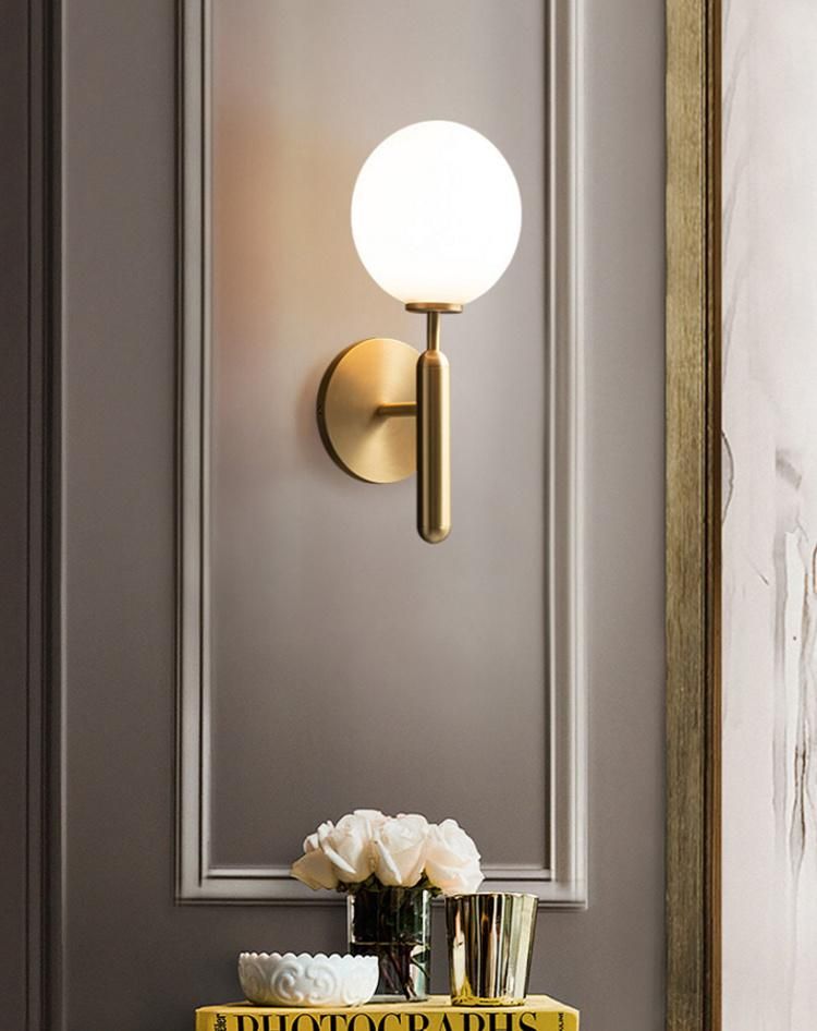 Modern Hotel Bedroom Wall Sconce Lamp with Glass Ball Shade