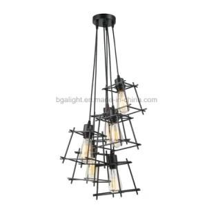 LED Multi-Head Metal Cage Overhead Pendant Lamp Light for Lobby, Kitchen