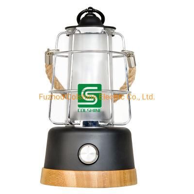 Retro Rechargeable Bamboo Table Lamp Camping lantern with USB Powerbank
