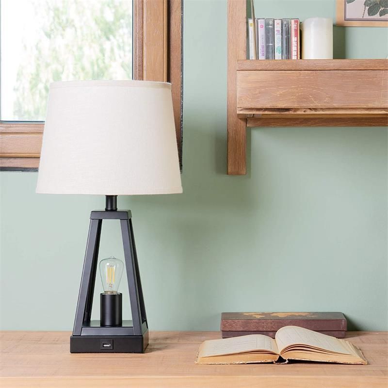 Indoor Home Bedside Iron USB Table Lamp Black Desk Lamp LED Light
