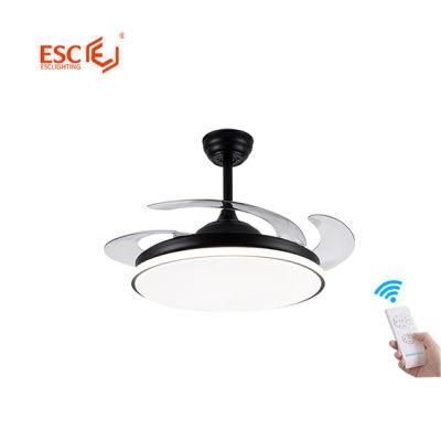 Hot Sale 3 Speed AC Power Wall Remote Control Retractable Blades Fan Light with Chandelier