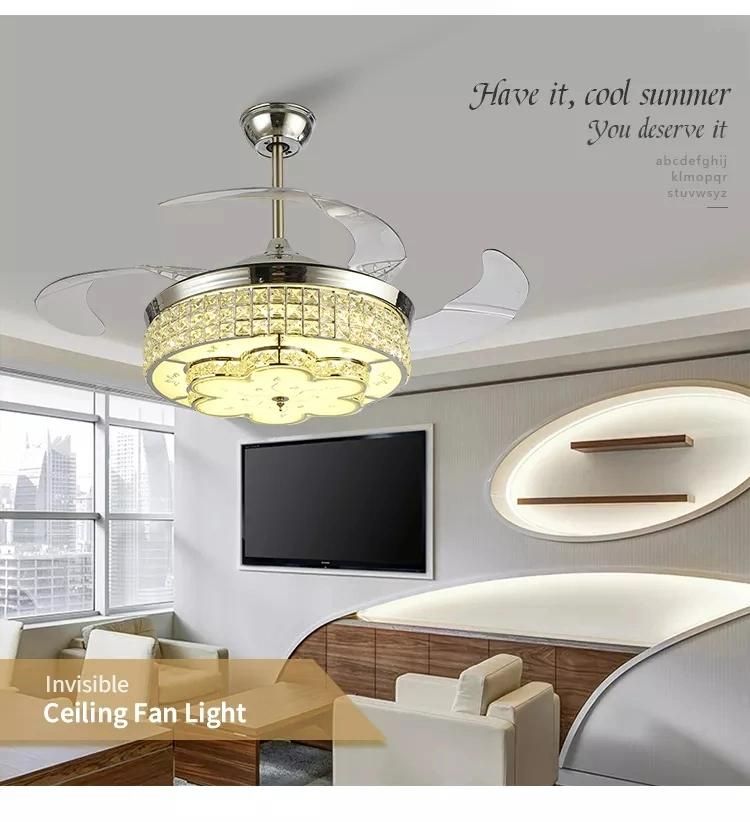 High Quality New Design 42 Inch Crystal Ceiling Fan LED Light with Invisible Blades