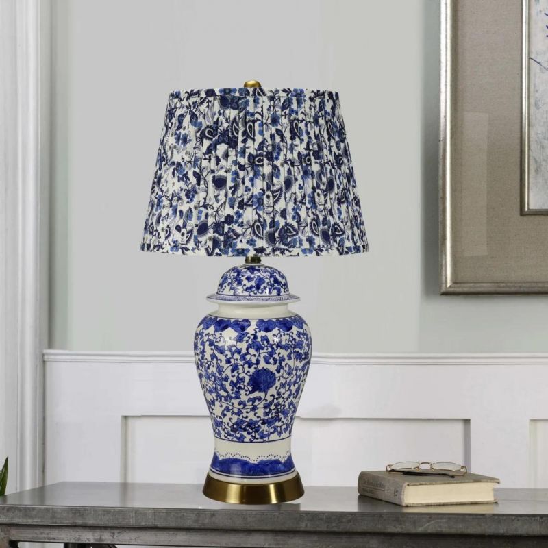 Modern Desk Lamp Hotel Restaurant Home Decor Rechargeable LED Desk Lamp Table Lamp Blue and White Porcelain Ceramic