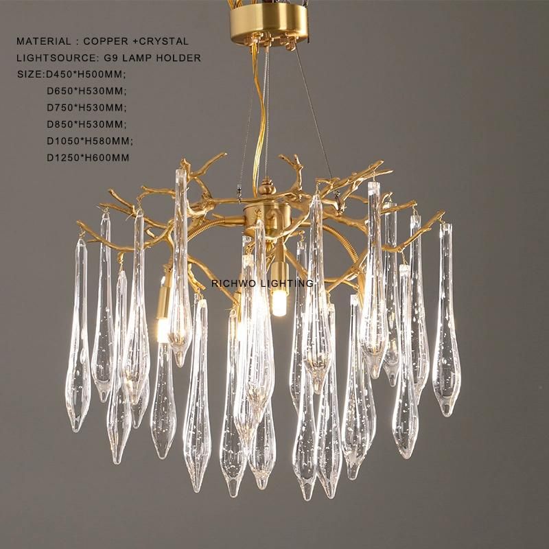 Postmodern Light Luxury Crystal Chandelier All Copper Branch Dining Room Lamp Atmospheric Home Bedroom Villa Living Room Chandelier