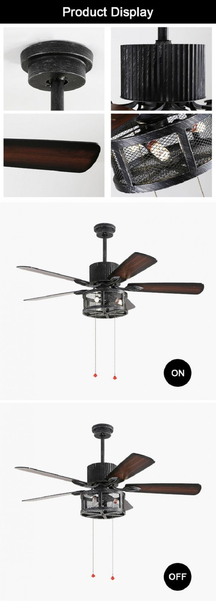 Industrial Cool Wind Retro Dining Room Living Room Wood Blade Leaf Fan Remote Control Electric Ceiling Fan Lamp