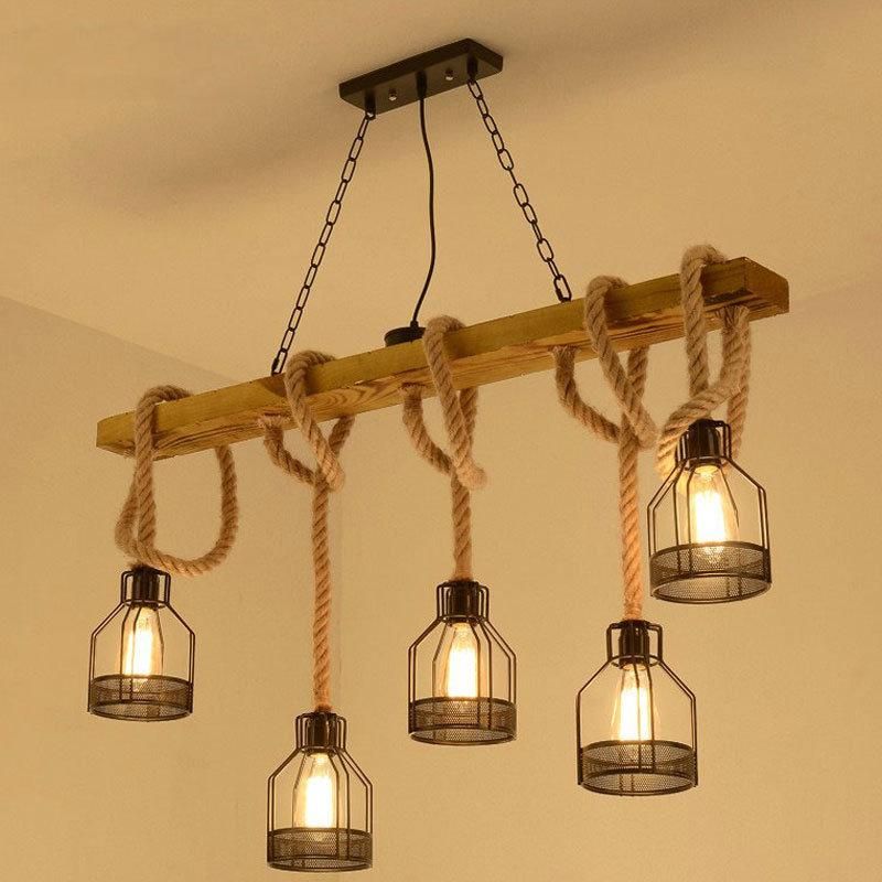 Loft Pendant Lamp Dining Room Restaurant Cafe Living Room Hemp Rope Wood Ceiling (WH-VP-134)