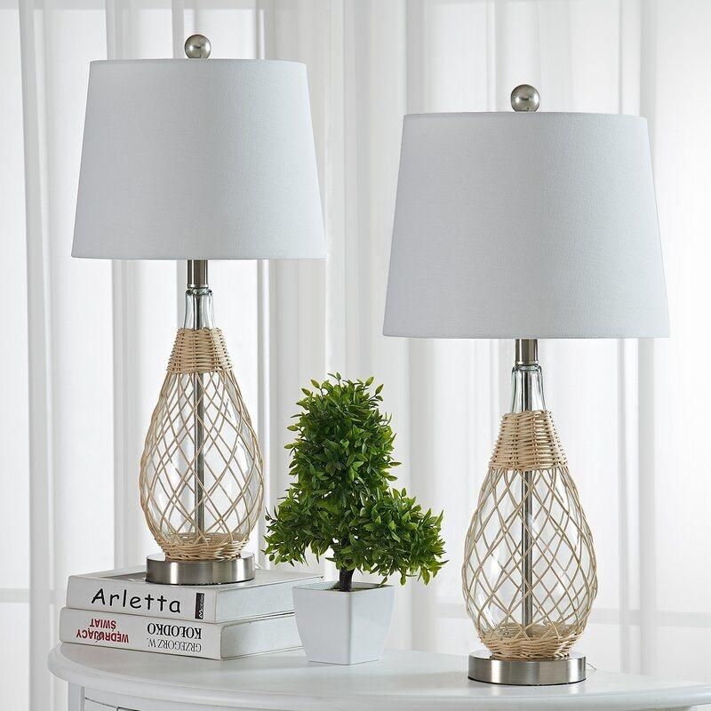 Home Decoration Lights Rattan Glass Desk Table Lamp for Hotel Office Bedroom