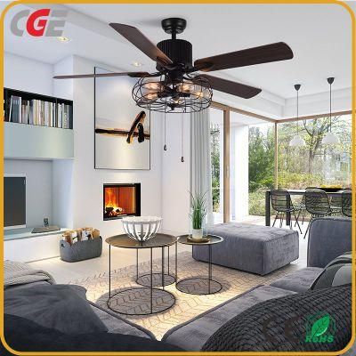 Hot Sale USA Morden Industrial Style Wooden 5 Blades LED Ceiling Fan with Light Bulb for Ceiling with Remote Control