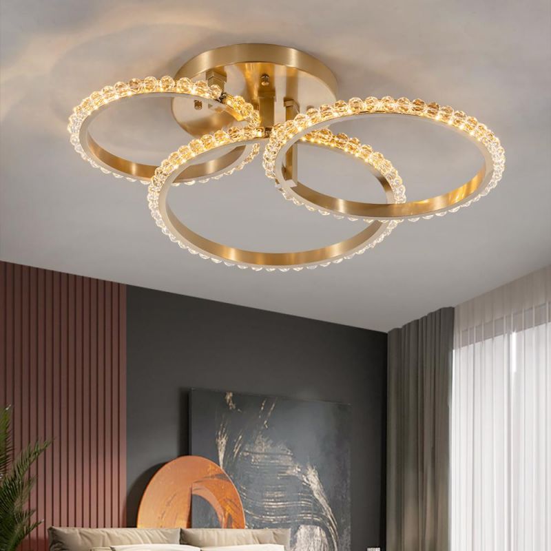 Simple Crystal Ceiling Light for Living Room LED Gold Circles Ring Chandelier Lamp (WH-CA-72)