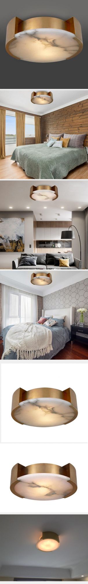 American Simple Modern Design Bedroom Home Ceiling Light Dimmable Marble Copper Round LED Ceiling Lamp