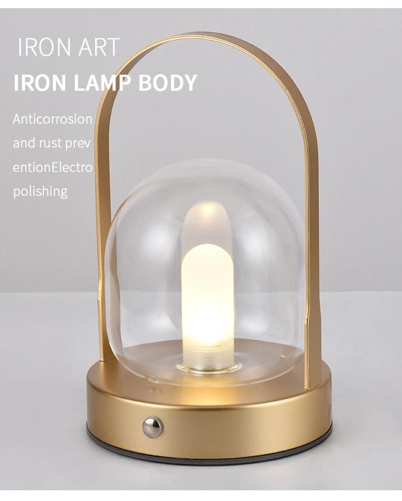 Portable Lantern Shaped Night Light Simple Bedroom Lamp Charging Touch Glass Lamp