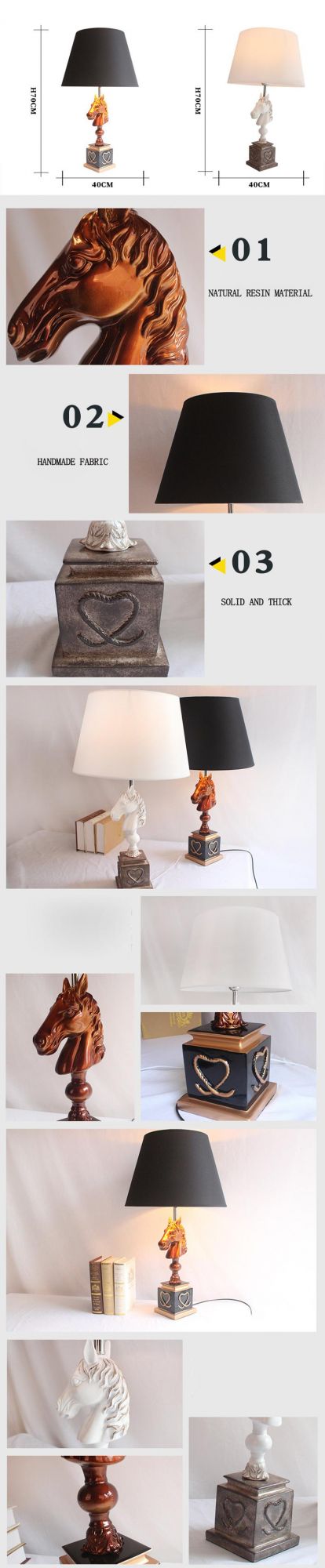 European Designer Resin Lamp Body Black Horse Table Light Animal Table Lamps
