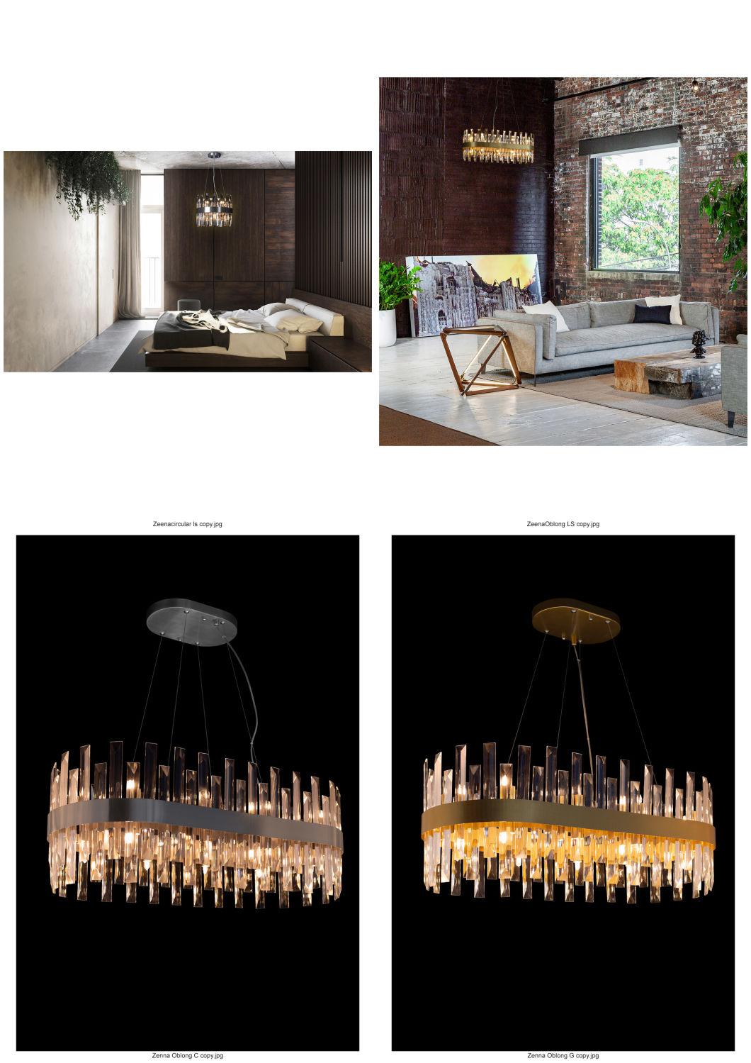 CE European Hot Selling Luxury Round Gold LED Crystal Pendant Light Decoration Modern Rectangle Chandelier Decor Hanging Lamp for Villa Hotel Project Lighting