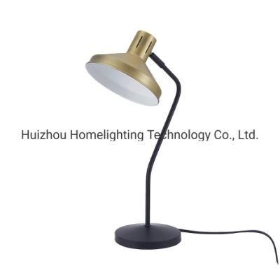 Jlt-6712 Simple Satin Black Steel Table Light with Brass Lampshade