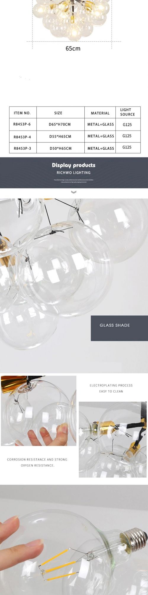 Nordic Minimalist Modern LED Chandelier Creative Personality Coffee Shop Living Room Bedroom Study Restaurant Glass Bubble Lamp