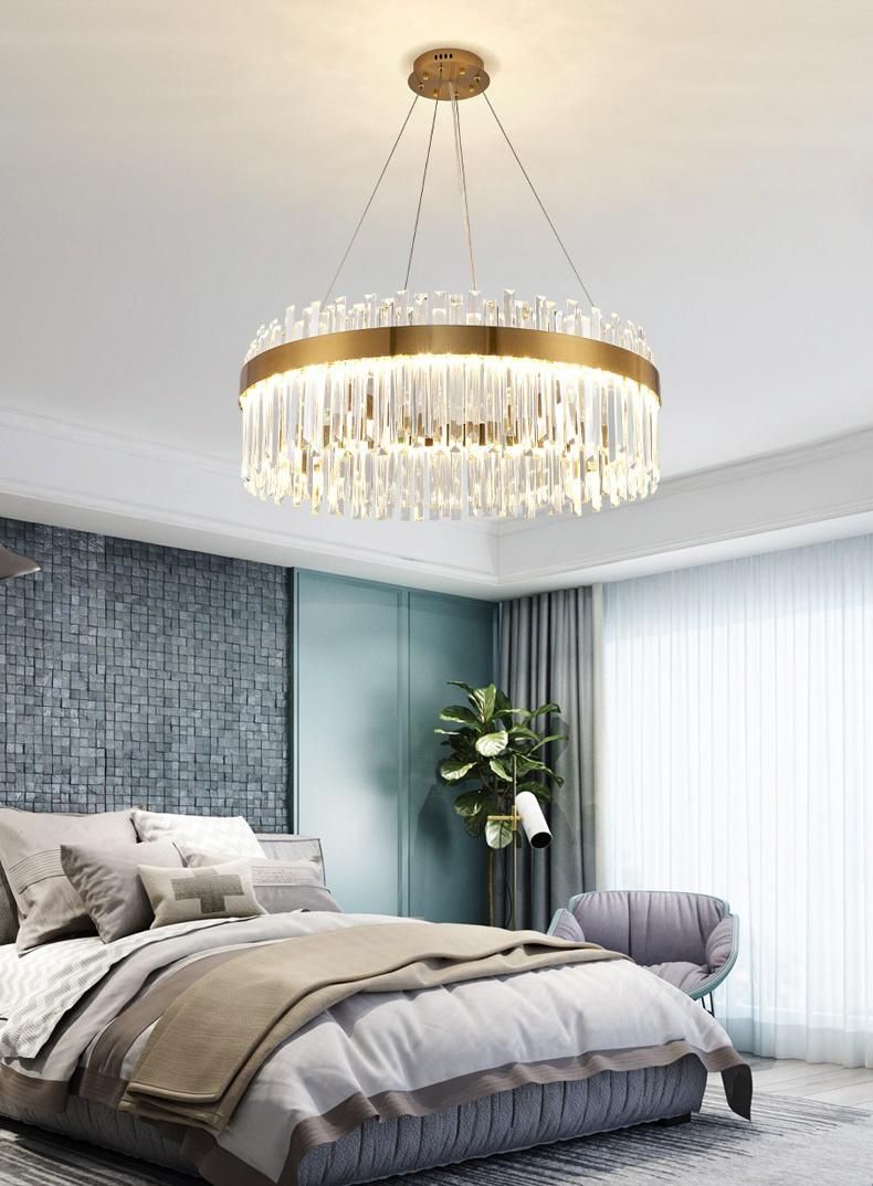 Villa Post Modern Luxury Gold Pendant Lamp with Clear Crystal Strip