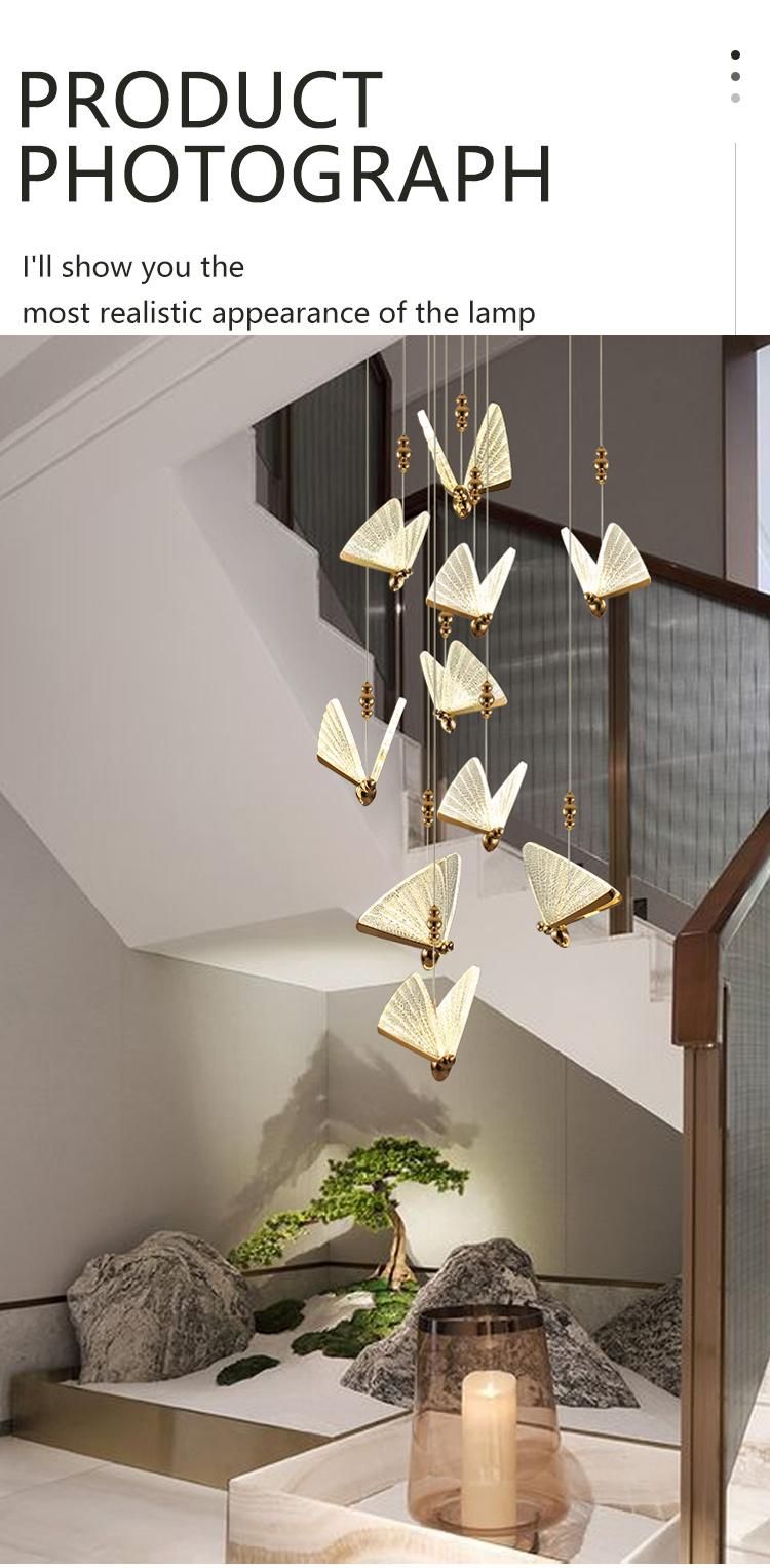 Contemporary Large Decorative Hotel Bookstore Long Stair Gold Luxury LED Chandelier Light