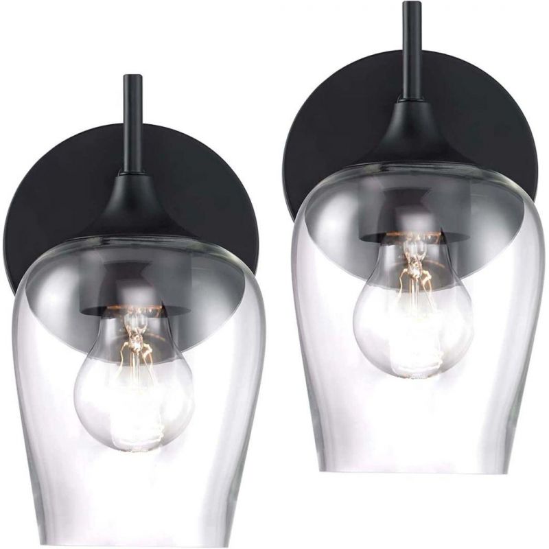 Black Wall Sconces Farmhouse Sconces Wall Lighting Hardwired Bathroom Vanity Lighting with Clear Champagne Glass Shade Indoor Wall Lamp Kitchen Stairway Living